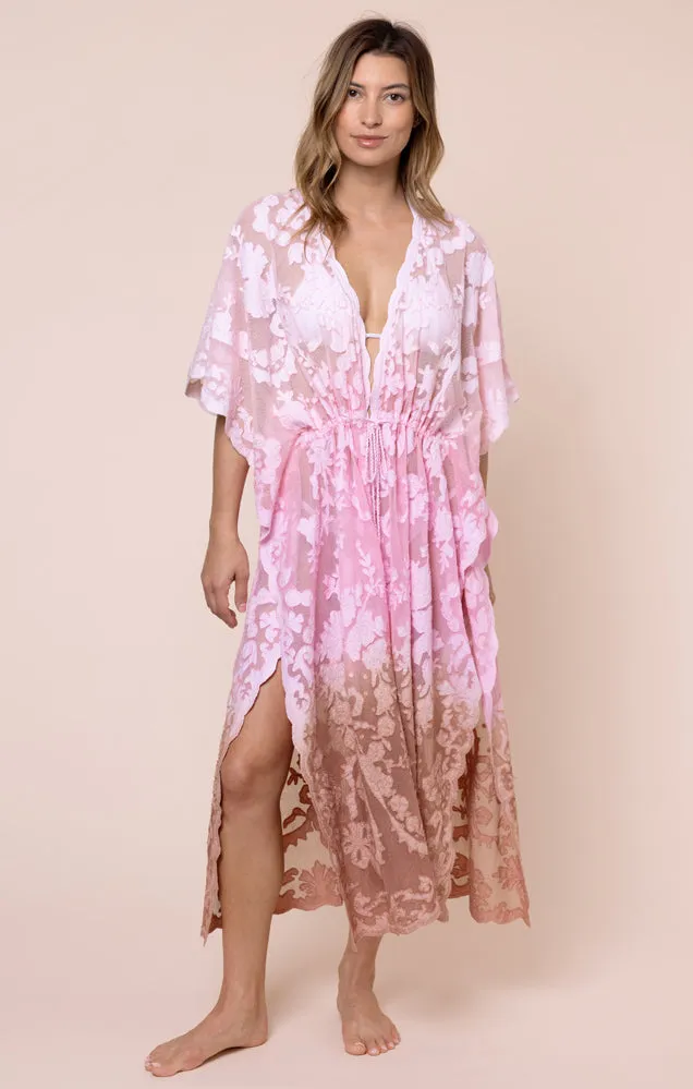Net Kimono with Bow Embroidery Ombre Ballet/Pink/Bronze sold by Sand Dollar