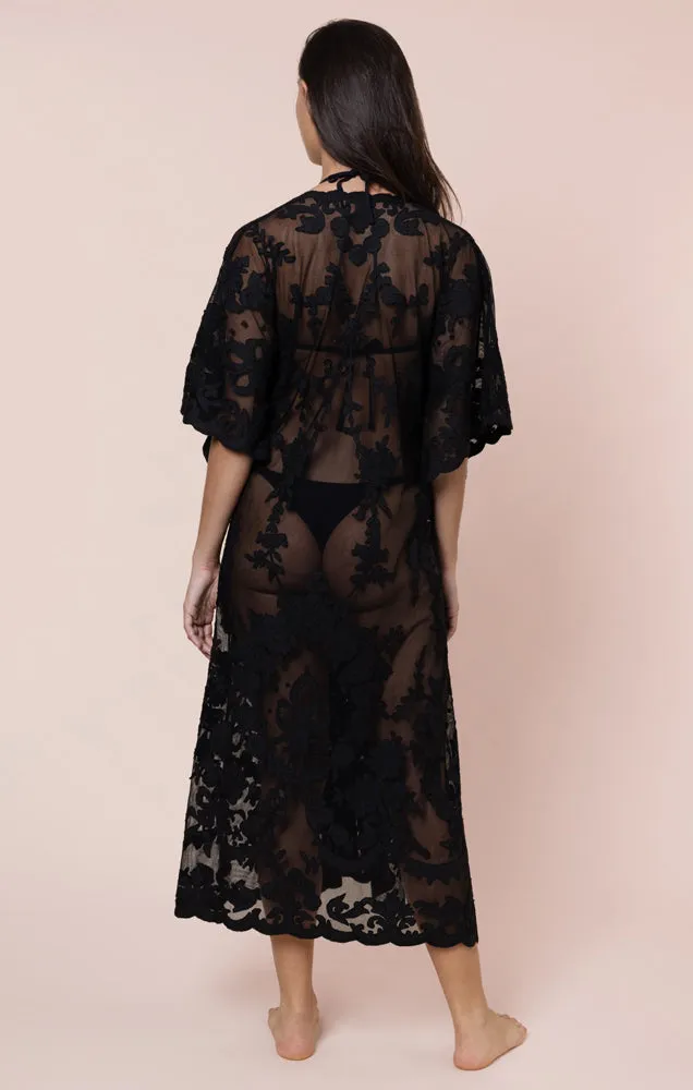 Net Kimono with Bow Embroidery Black sold by Sand Dollar product image thumbnail 4