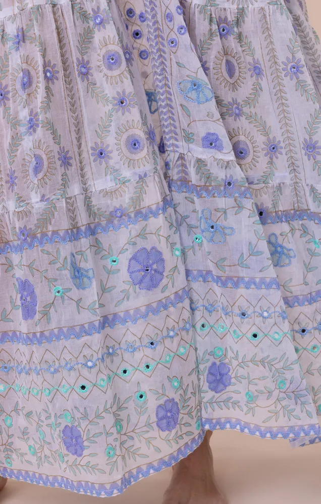 Mexican Print with Mirrors V-Neck Loose Maxi Dress White/Blue sold by Sand Dollar product image thumbnail 4