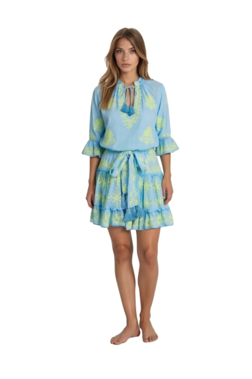 Sia Cornflower/Yellow Mini Dress sold by Sand Dollar