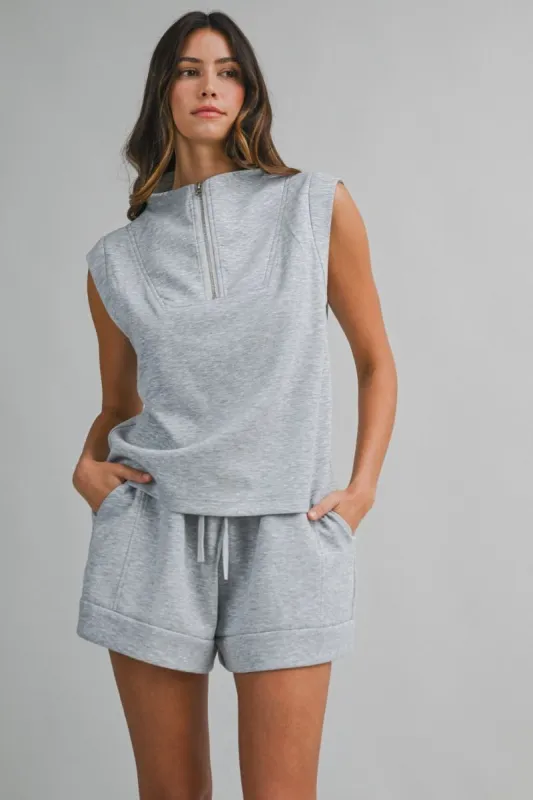 Scuba Zip Up Tank and Shorts Set Grey made by MABLE