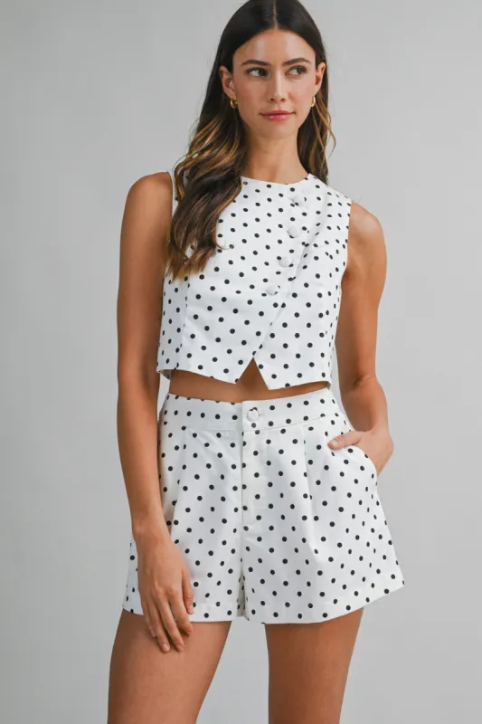Linen Polka Dot Vest and Shorts Set Off White made by MABLE