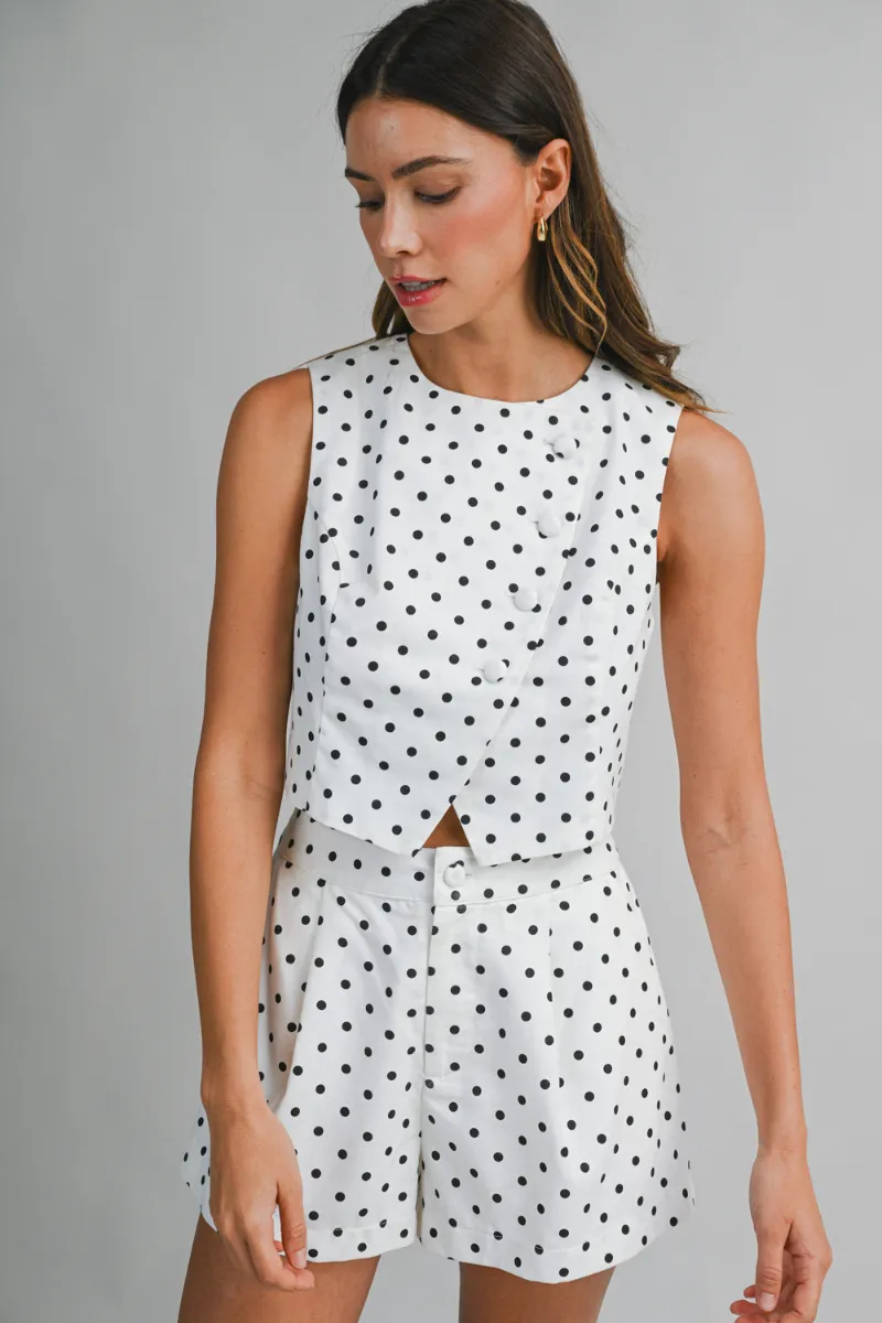 Linen Polka Dot Vest and Shorts Set Off White sold by Sand Dollar product image thumbnail 2