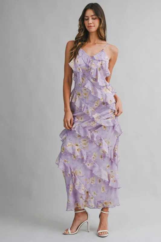Floral Print Tiered Ruffle Dress Lavander made by MABLE
