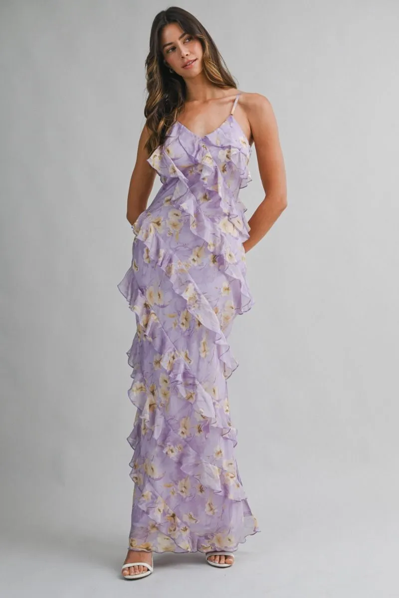 Floral Print Tiered Ruffle Dress Lavander sold by Sand Dollar product image thumbnail 2
