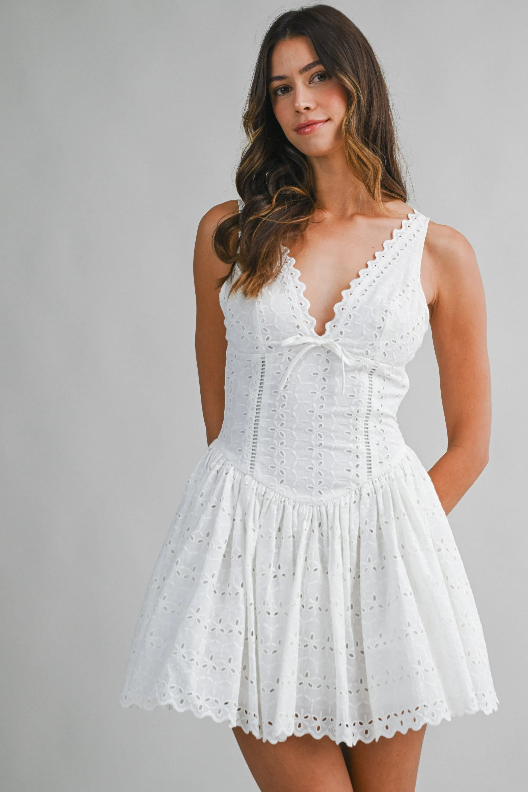 Floral Eyelet Mini Dress Off White sold by Sand Dollar product image thumbnail 3