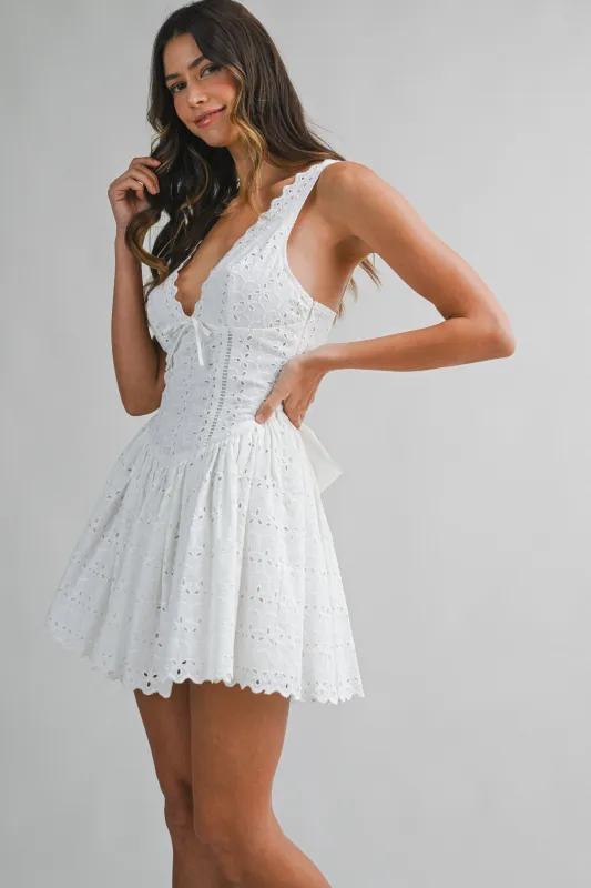 Floral Eyelet Mini Dress Off White made by MABLE