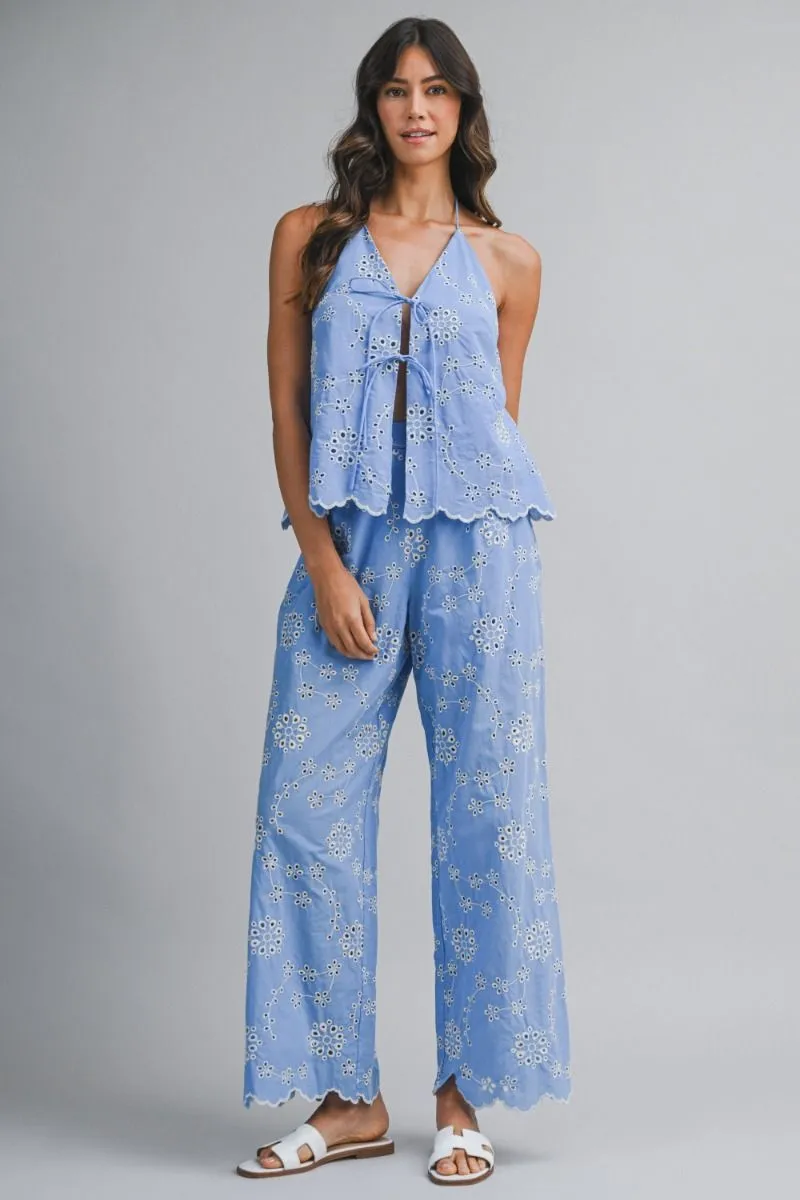 Embroidery Halter Top and Pants Blue sold by Sand Dollar