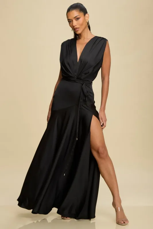 Satin Pleated Gown Black made by Luxxel