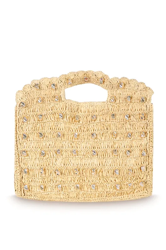 Studded Galia Cut Out Tote Bag Natural made by Sand Dollar