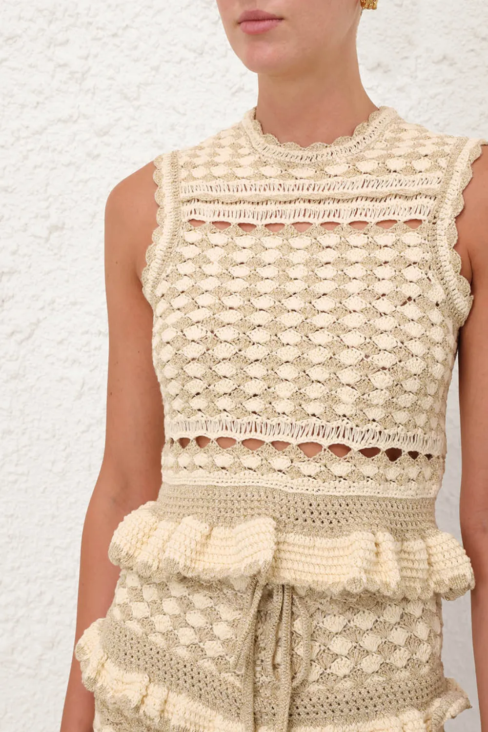 Wanderlust Crochet Tank Metallic Gold/Cream sold by Sand Dollar