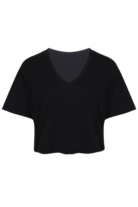 B30 V-Neck Crop Jersey Tee Black made by Sand Dollar
