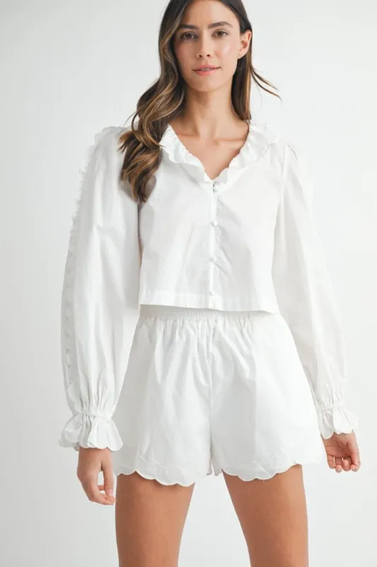 Long Sleeve Blouse and Shorts Set Off White made by MABLE