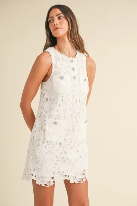 Lace Sleeveless Dress Off White made by MABLE