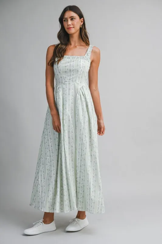 Floral Printed Midi Dress Sage made by MABLE