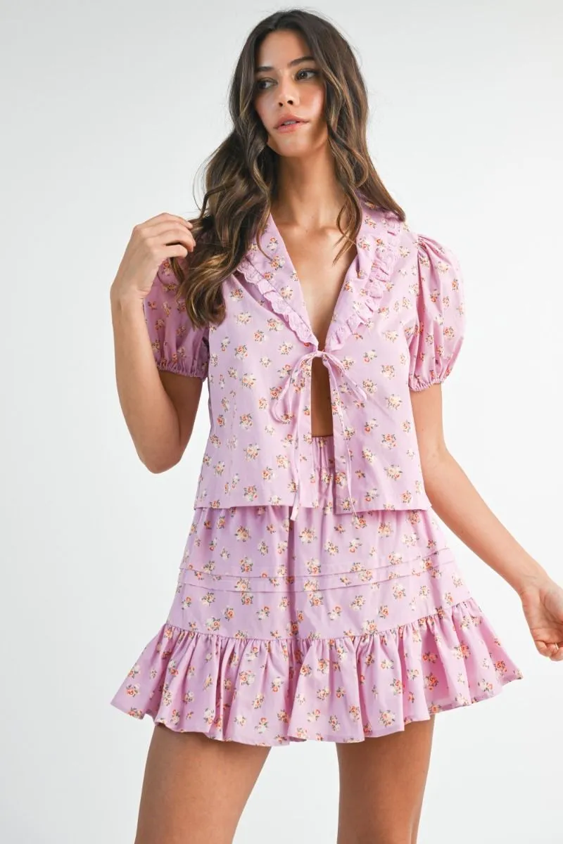 Floral Lace Blouse and Mini Skirt Set Pink Lavander sold by Sand Dollar product image thumbnail 2