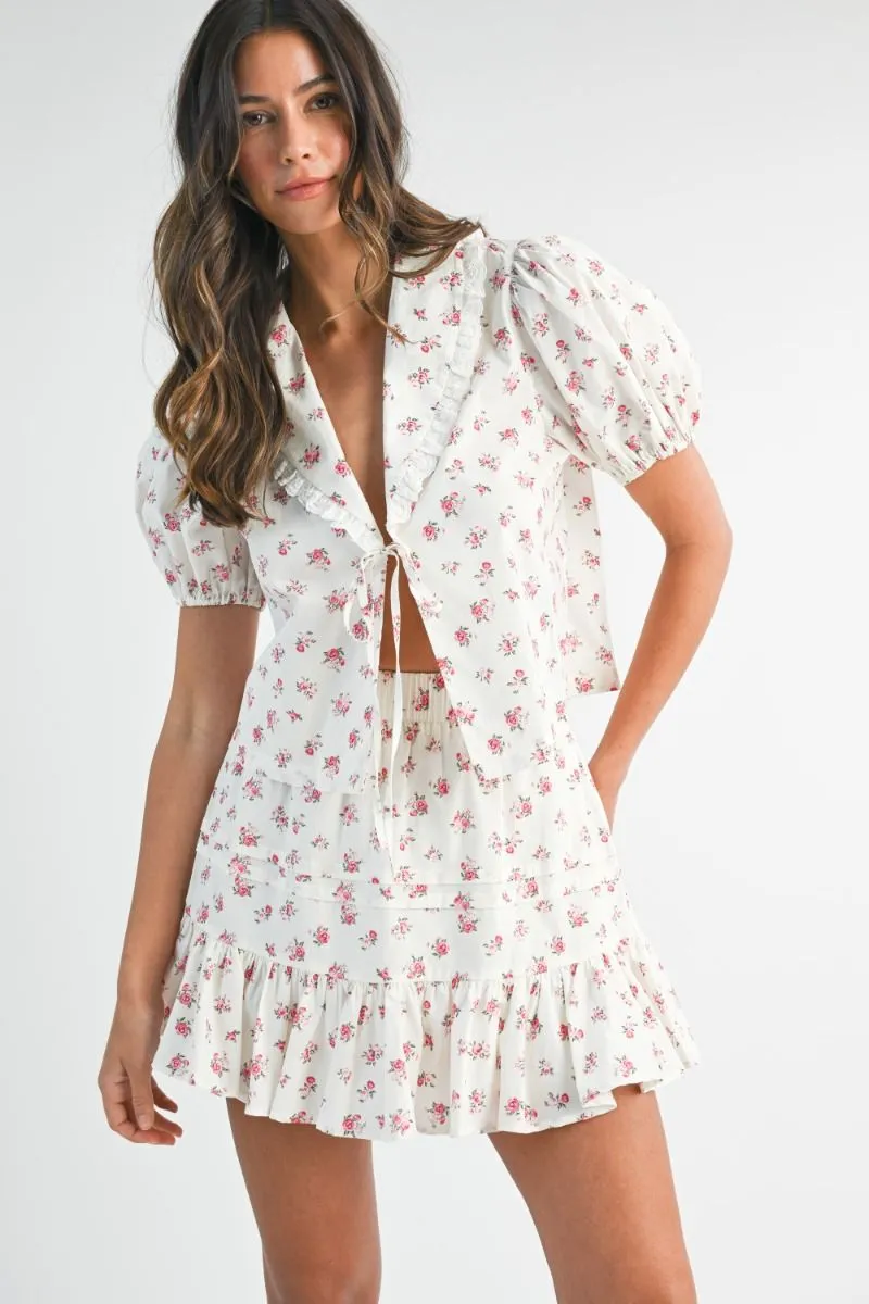 Floral Lace Blouse and Mini Skirt Set Cream sold by Sand Dollar