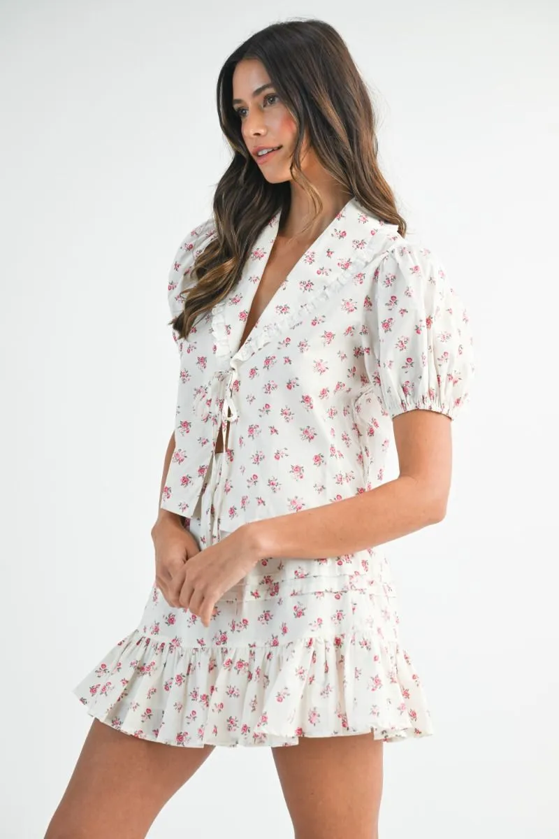 Floral Lace Blouse and Mini Skirt Set Cream sold by Sand Dollar product image thumbnail 2