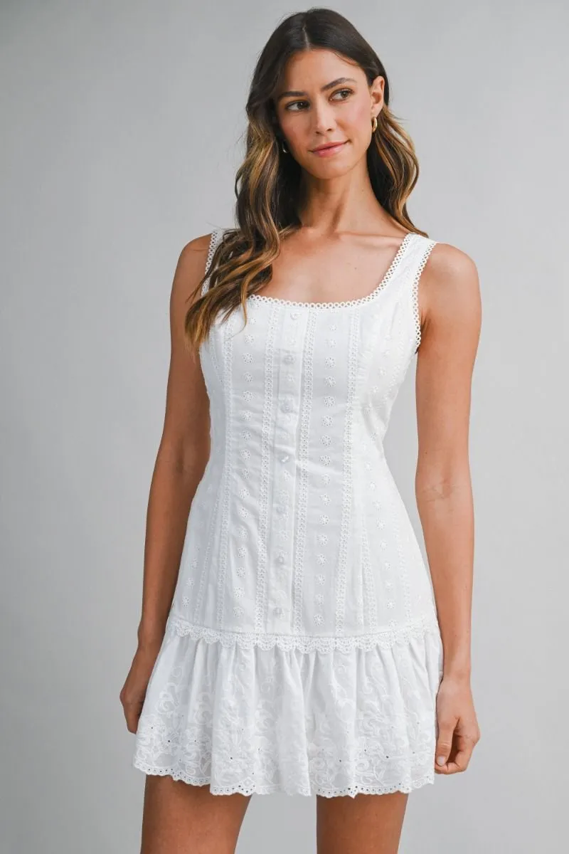 Eyelet Lace Back Tie Mini Dress Off White sold by Sand Dollar