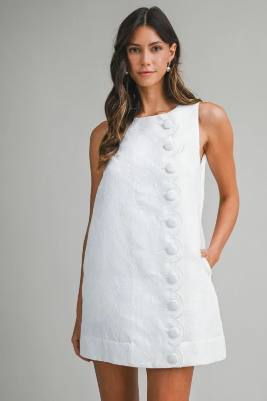 Embossed Scallop Mini Dress Off White made by MABLE