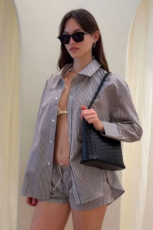 Espresso Pin Stripe Boyfriend Shirt made by Montce