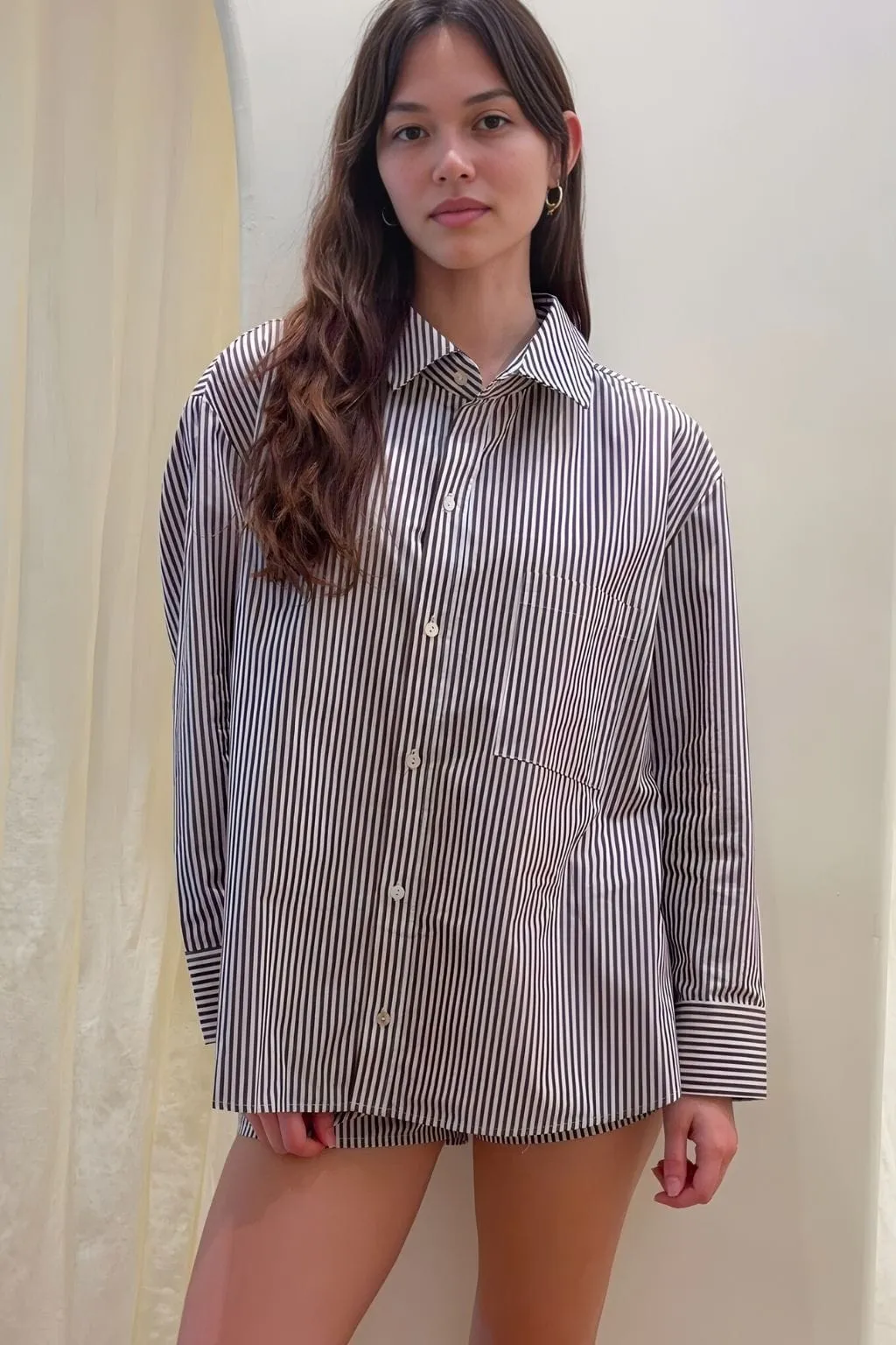 Espresso Pin Stripe Boyfriend Shirt sold by Sand Dollar product image thumbnail 2