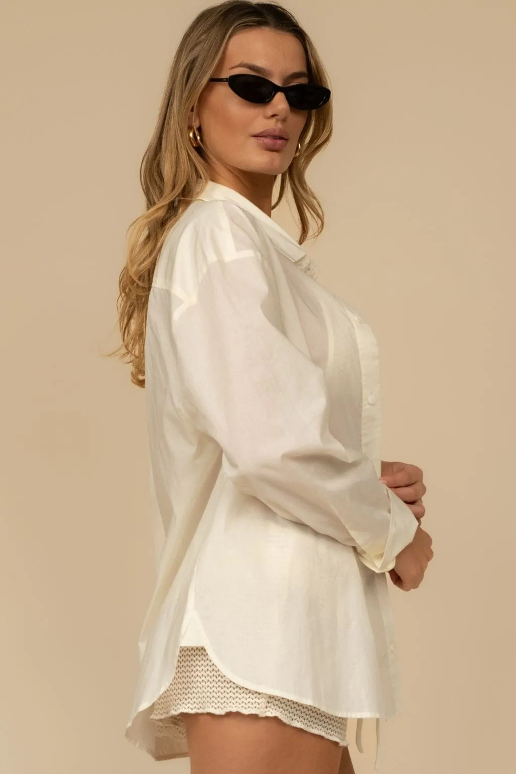 Cream Boyfriend Button Down Shirt sold by Sand Dollar product image thumbnail 2
