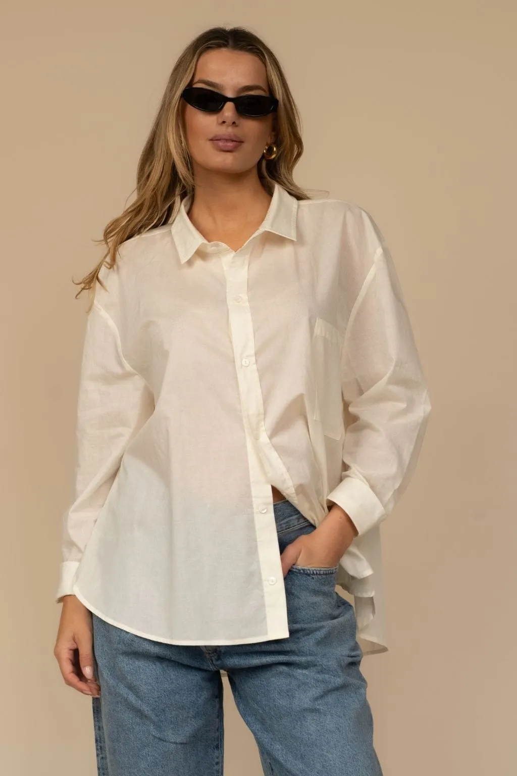 Cream Boyfriend Button Down Shirt sold by Sand Dollar product image thumbnail 3