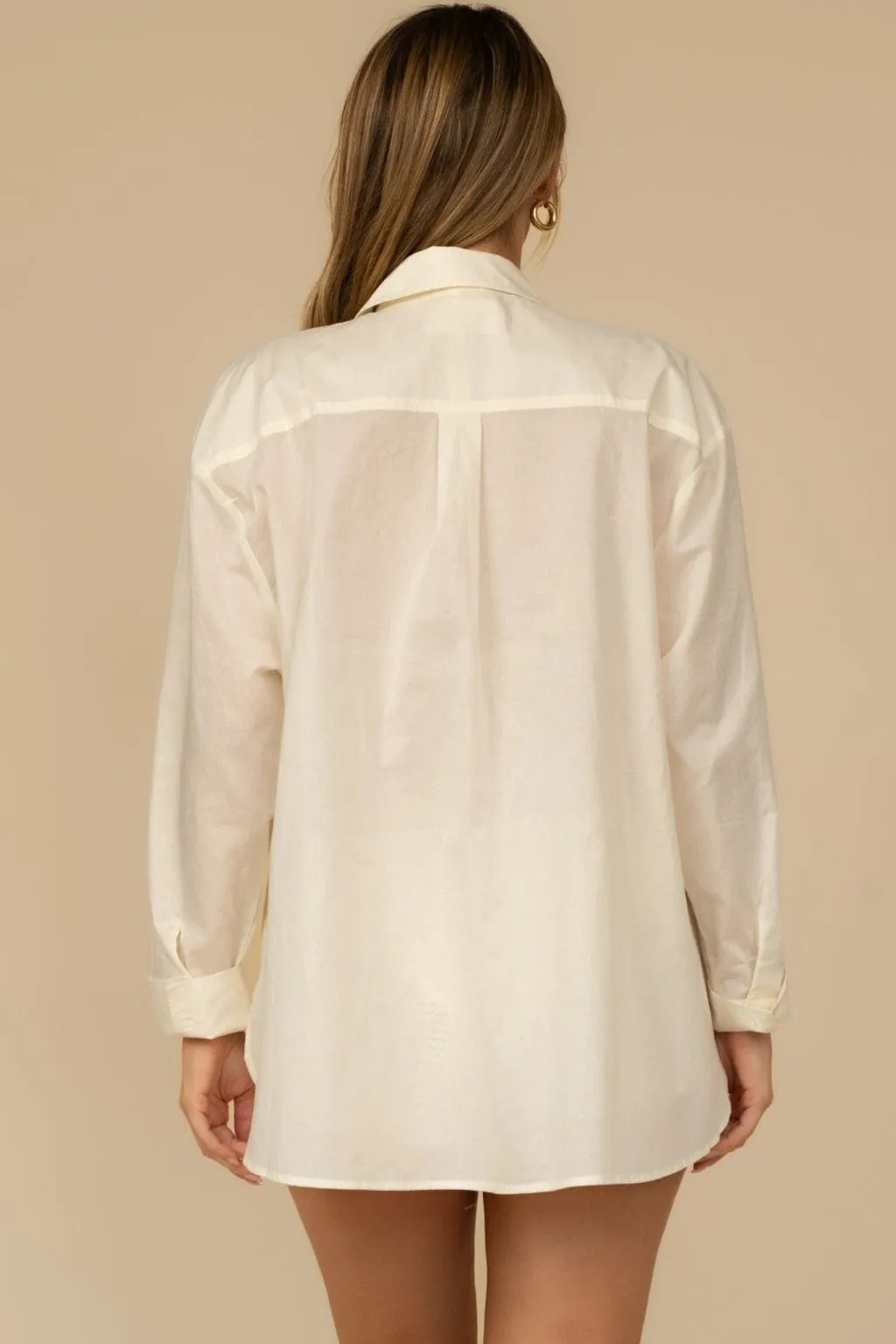 Cream Boyfriend Button Down Shirt sold by Sand Dollar product image thumbnail 4