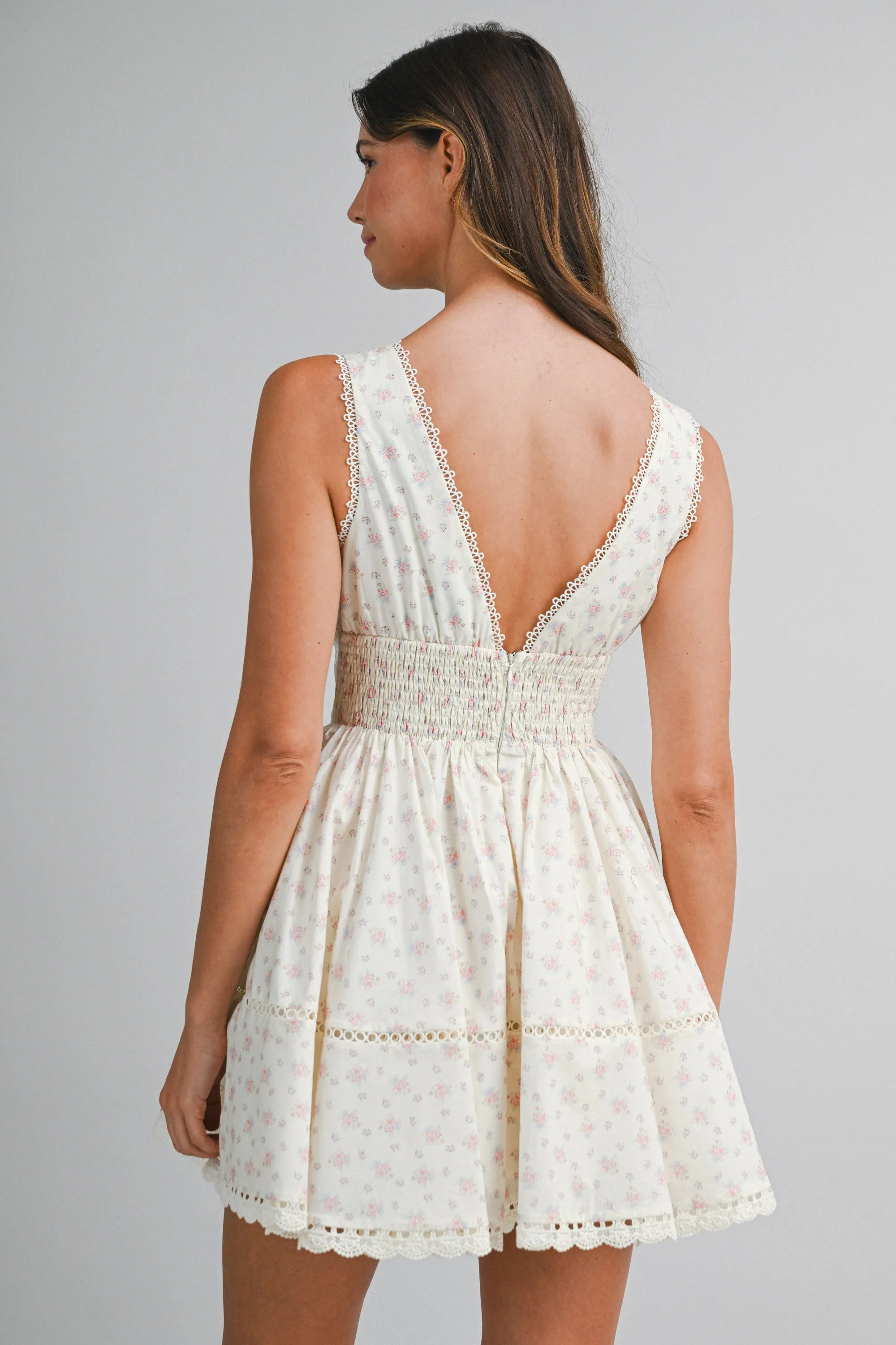 Floral V Neck Mini Dress Cream sold by Sand Dollar product image thumbnail 4