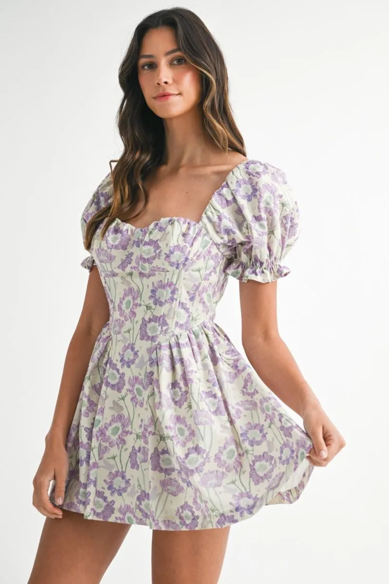 Floral Puff Sleeve Bustier Mini Dress Lavender sold by Sand Dollar product image thumbnail 2