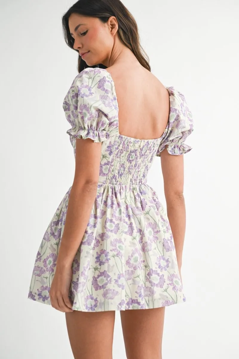 Floral Puff Sleeve Bustier Mini Dress Lavender sold by Sand Dollar product image thumbnail 4