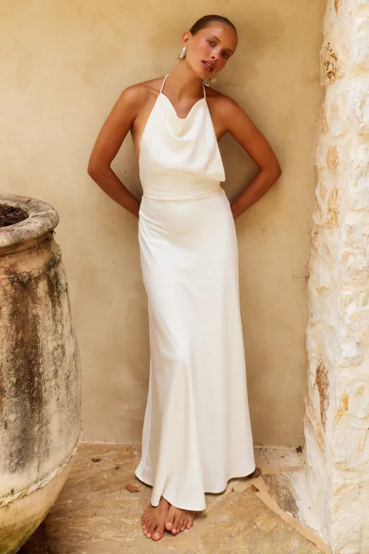 Jelena Halter Open Back Maxi Dress Cream made by Seven Wonders