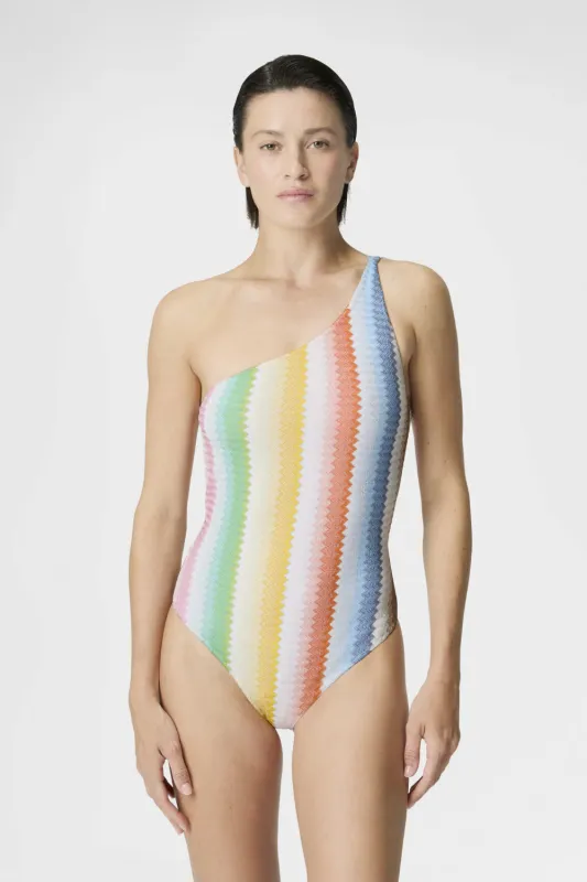 One-Shoulder One Piece Swimsuit with Degrade Zig Zag Pattern made by Missoni