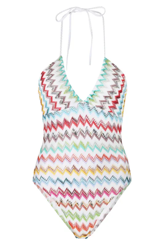 One Piece Swimsuit in Lame Viscose with Micro Zigzag Pattern Multicolor made by Missoni