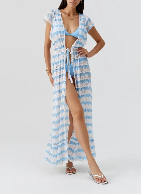 Stevie Long Knit Kaftan White/Oasis made by Melissa Odabash