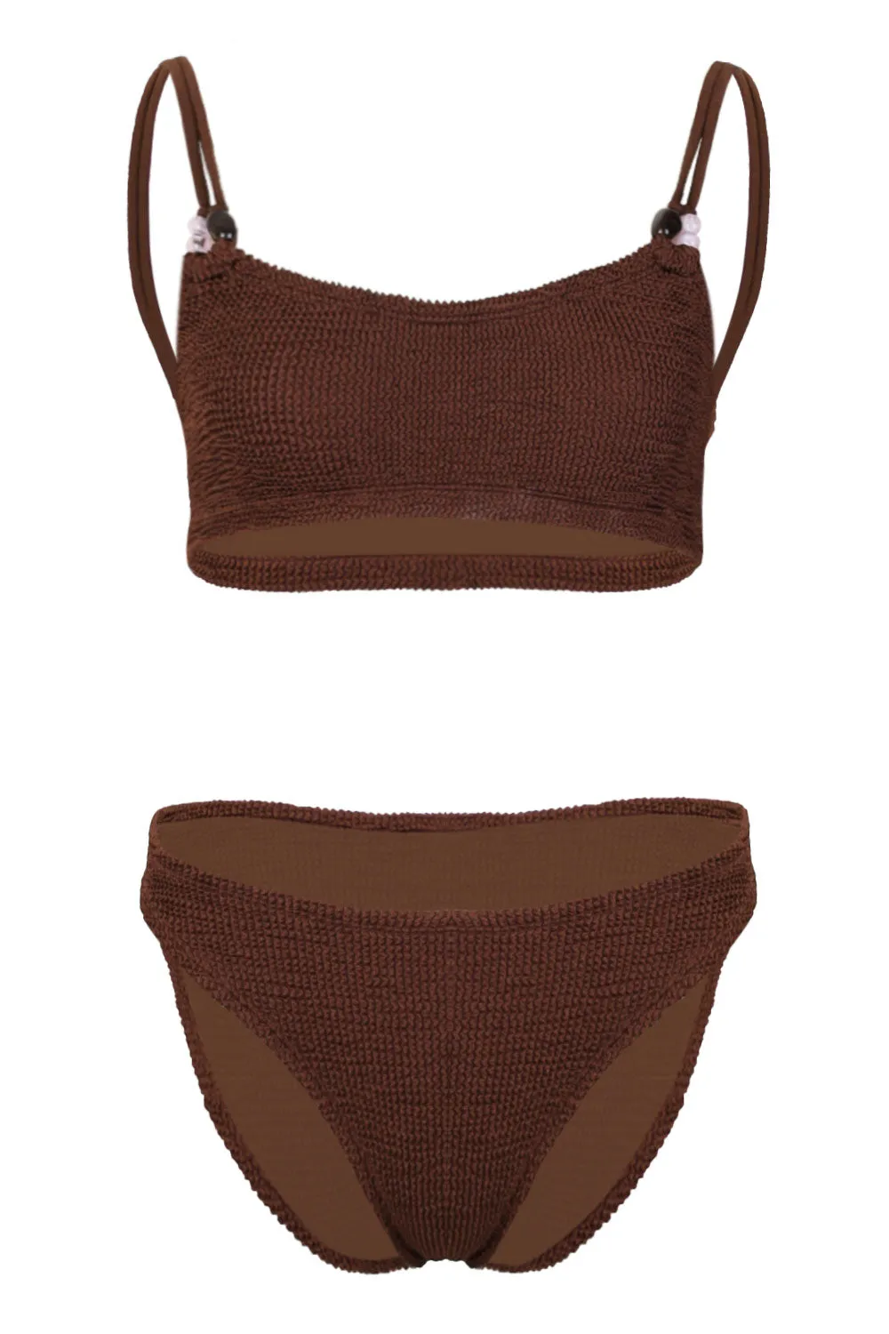 Cassie Beaded Bikini Metallic Chocolate sold by Sand Dollar