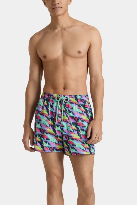 Men Stretch Short Swim Shorts Whales Offset Navy made by Vilebrequin