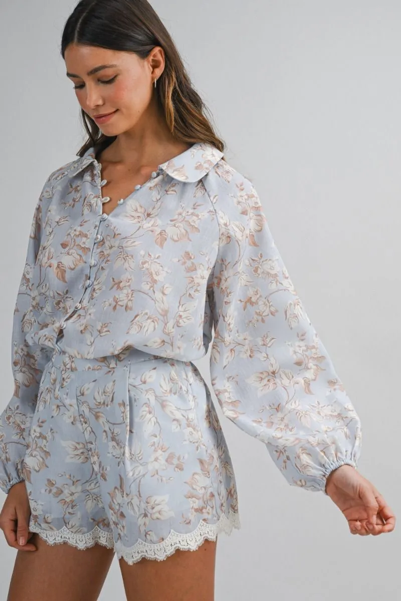 Floral Print Shirt and Short Set Light Blue sold by Sand Dollar product image thumbnail 3