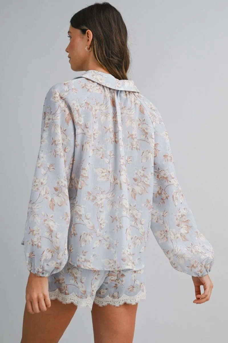 Floral Print Shirt and Short Set Light Blue sold by Sand Dollar product image thumbnail 4