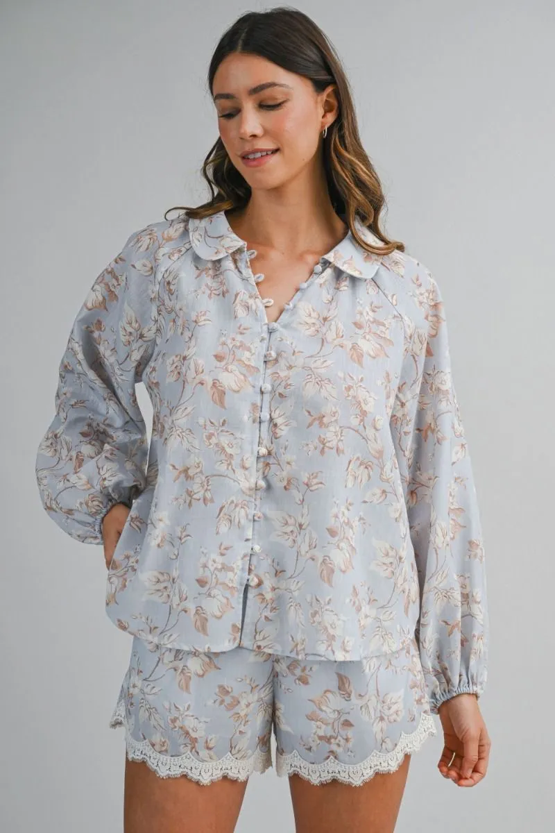 Floral Print Shirt and Short Set Light Blue sold by Sand Dollar product image thumbnail 2