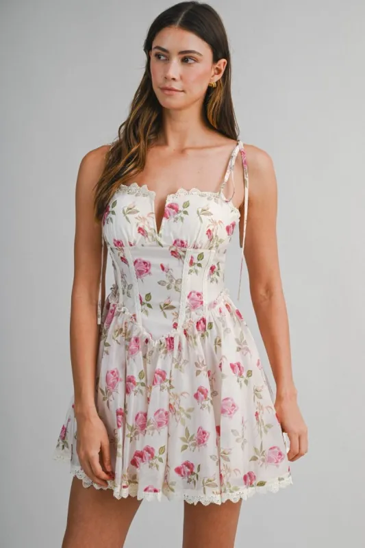 Floral Print Mini Dress Cream made by MABLE