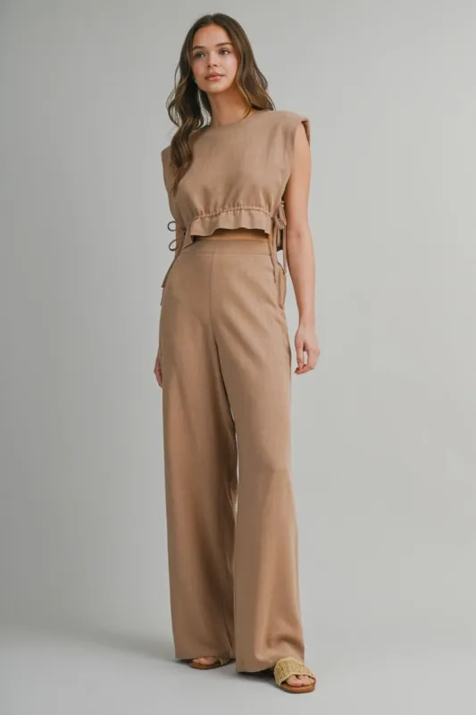 Crop Top and Long Pants Set Mocha made by MABLE