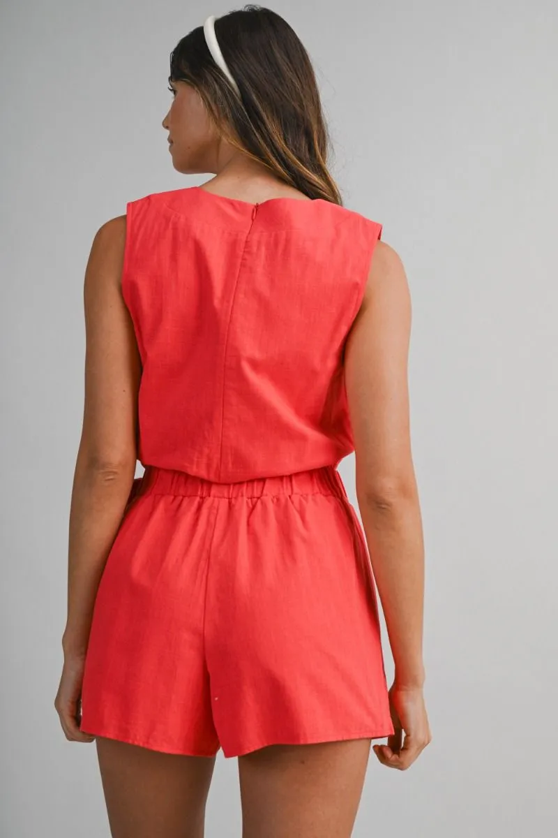 Elastic Waist Wrap Romper Tomato Red sold by Sand Dollar product image thumbnail 4
