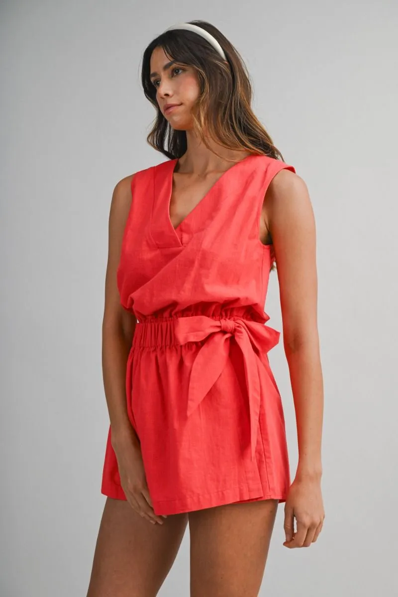 Elastic Waist Wrap Romper Tomato Red sold by Sand Dollar product image thumbnail 2
