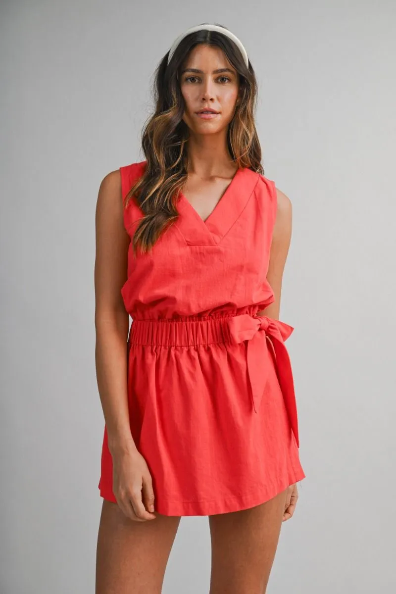 Elastic Waist Wrap Romper Tomato Red sold by Sand Dollar