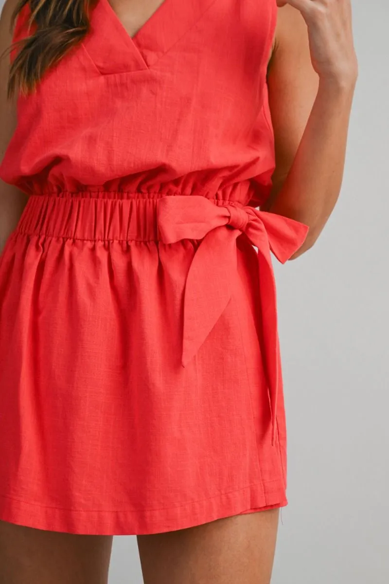 Elastic Waist Wrap Romper Tomato Red sold by Sand Dollar product image thumbnail 3