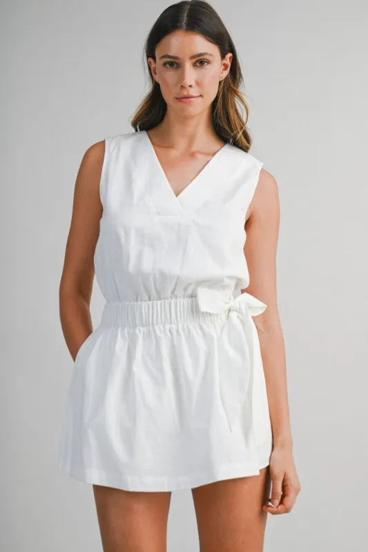 Elastic Waist Wrap Romper Off White made by MABLE