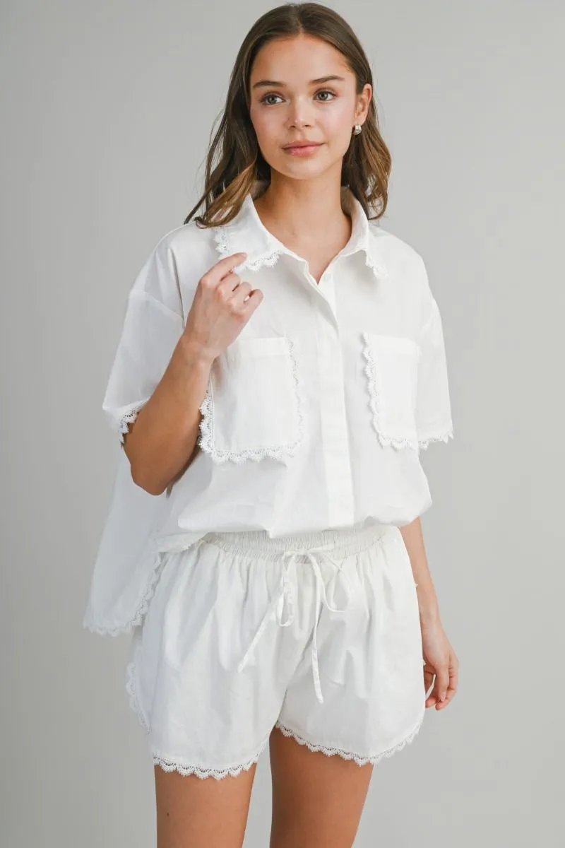 Eve Lace Shirt and Short Set Off White sold by Sand Dollar