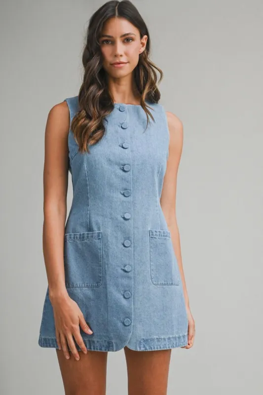 Square Neck Denim Dress made by MABLE